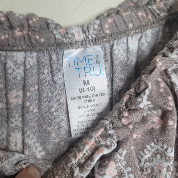 Time and Tru Blouse Size Medium Tan Pink White Bell Long Sleeve Floral - Picture 4 of 4